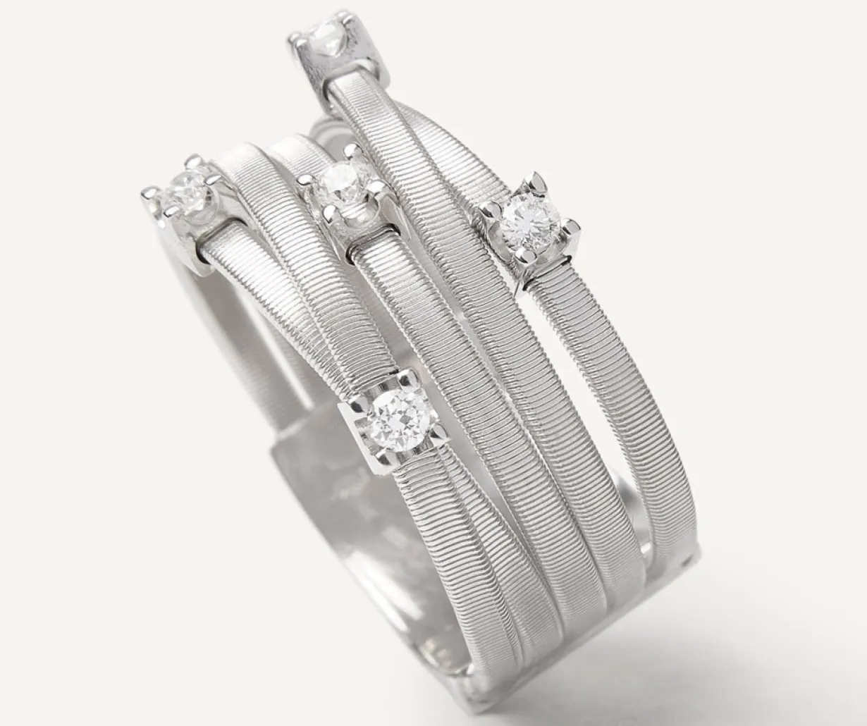 Marco Bicego Bague Cinq Rangs En Or Blanc Avec Diamants En Barrette Et Sertis Griffe Shop