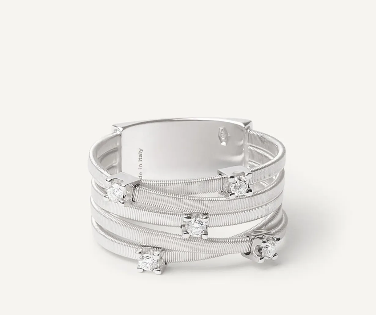 Marco Bicego Bague Cinq Rangs En Or Blanc Avec Diamants En Barrette Et Sertis Griffe Shop