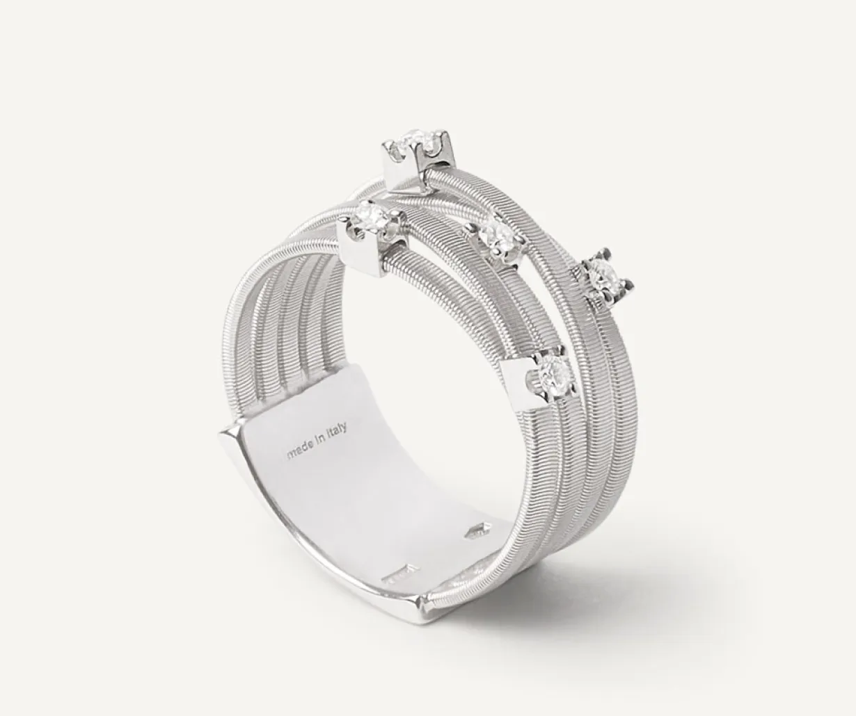 Marco Bicego Bague Cinq Rangs En Or Blanc Avec Diamants En Barrette Et Sertis Griffe Shop