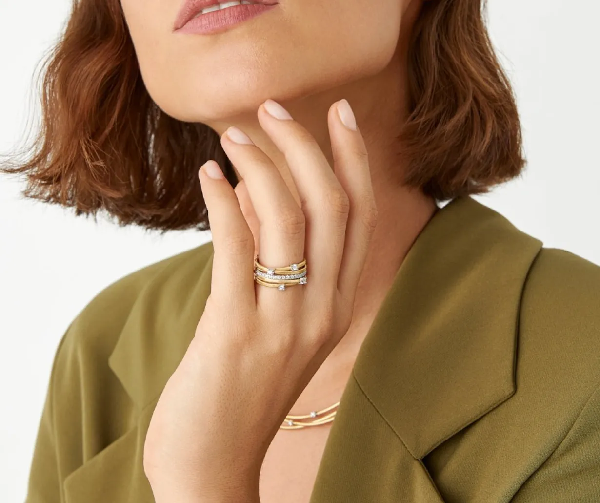 Marco Bicego Bague Cinq Rangs En Or Jaune Avec Diamants Sertis Griffe Et En Barrette Online