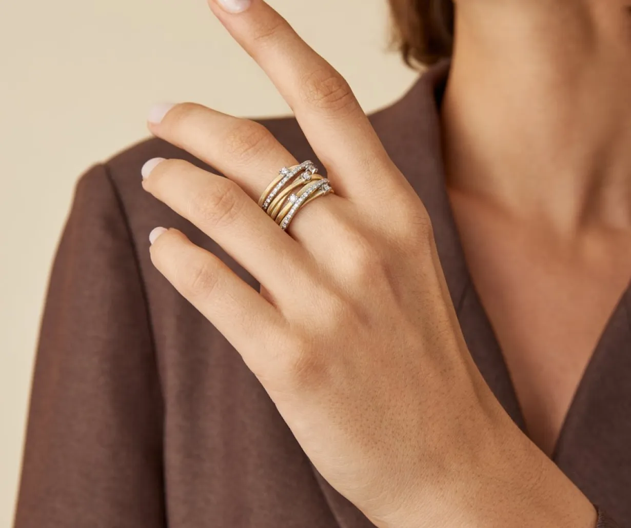 Marco Bicego Bague Sept Rangs En Or Blanc Avec Barrettes De Diamants Best Sale