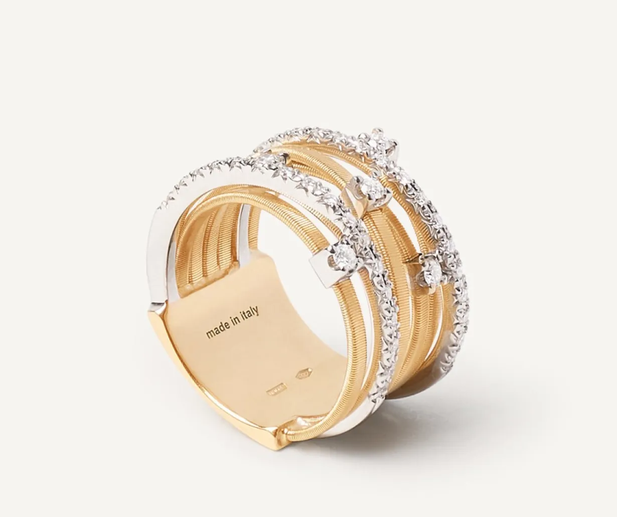 Marco Bicego Bague Sept Rangs En Or Jaune Avec Diamants En Barrette Et Sertis Griffe Discount