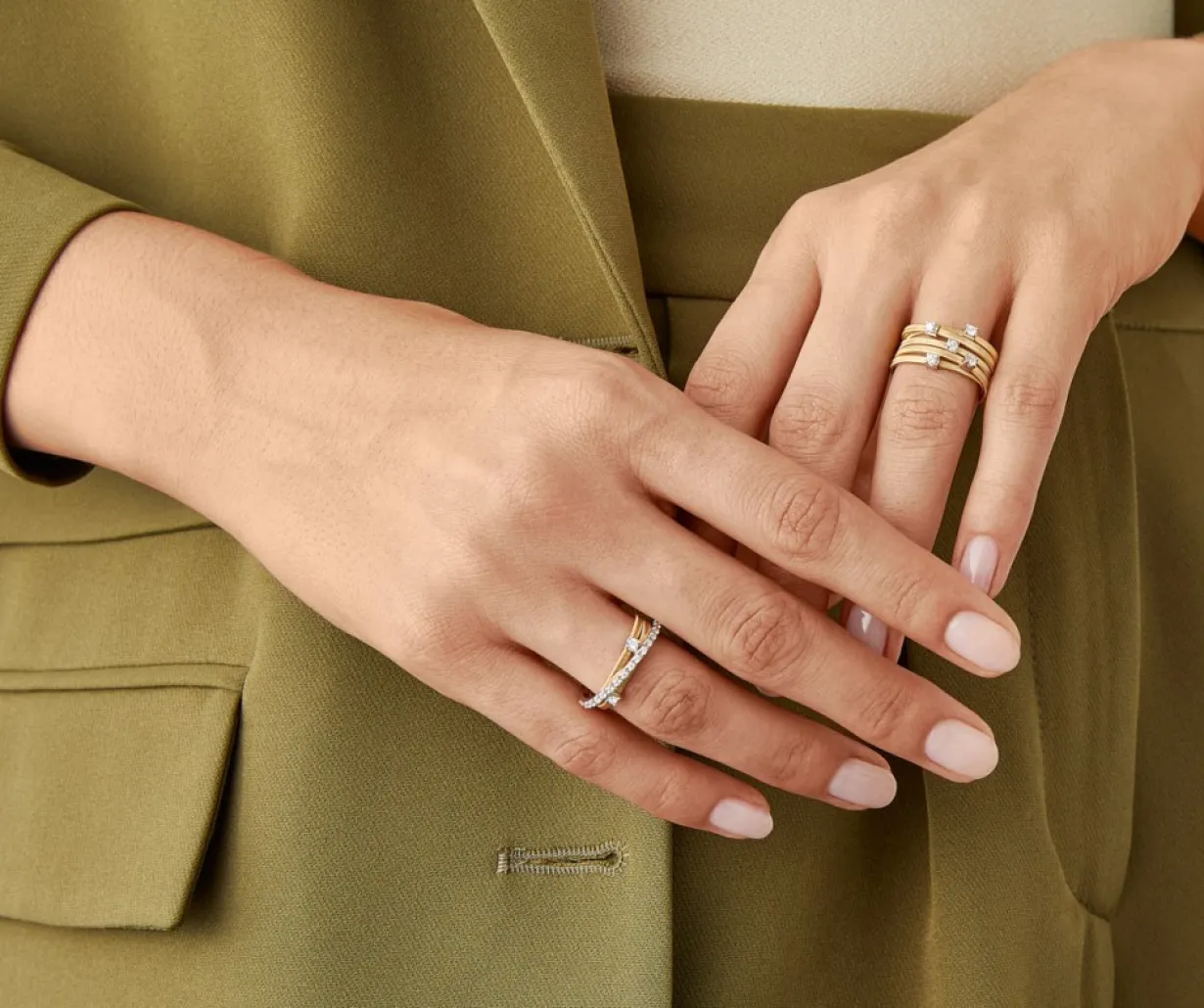 Marco Bicego Bague Trois Rangs Avec Diamants En Barrette Et Sertis Griffe Hot