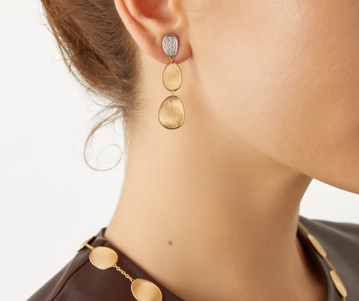 Marco Bicego Boucle D'Oreille A Trois Elements Avec Diamants, Modele Mini Flash Sale