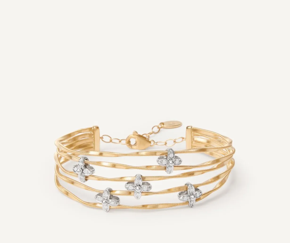Marco Bicego Bracelet Bangle Multi-Rangs Avec Elements Fleuris Paves De Diamants Best Sale