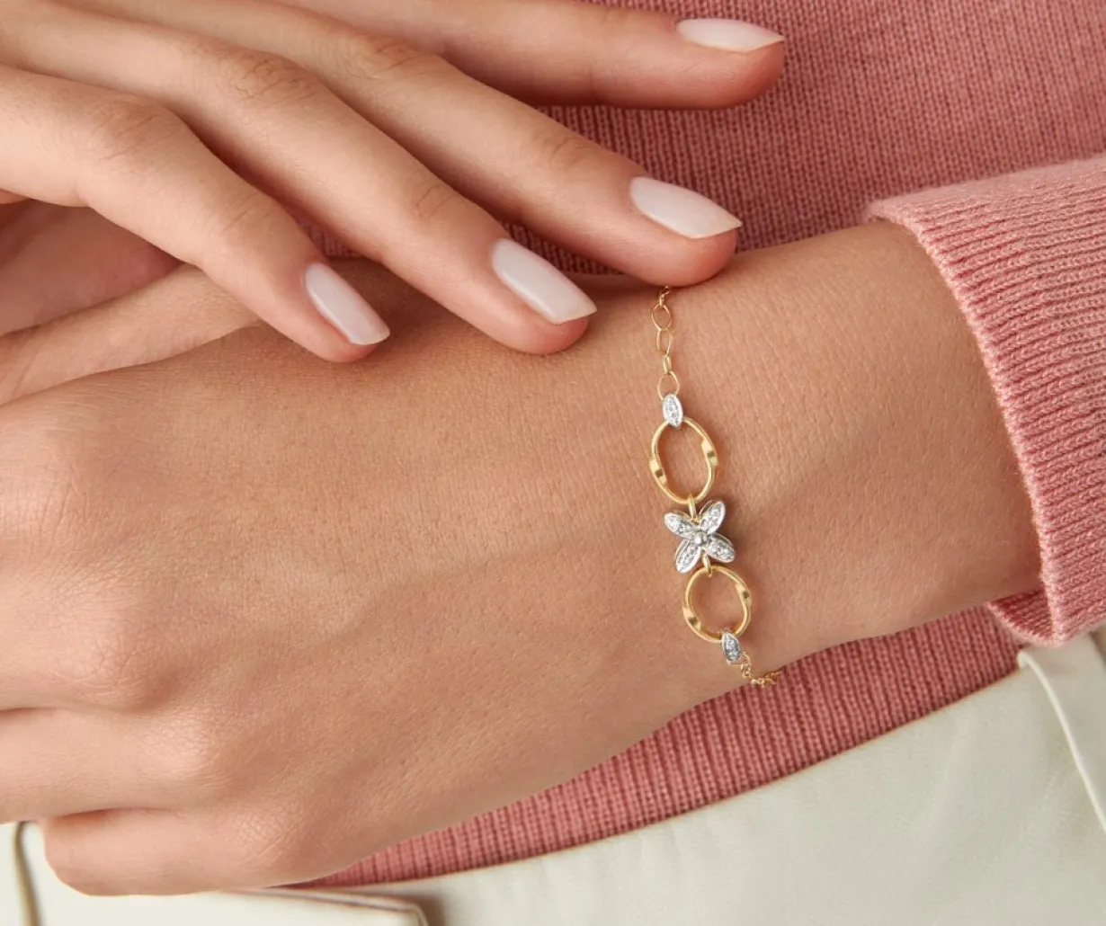 Marco Bicego Bracelet Reglable Avec Elements Fleuris Paves De Diamants Shop
