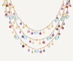 Marco Bicego Collier Avec Pierres Multicolores A Trois Rangs Et Chaine Reglable Hot