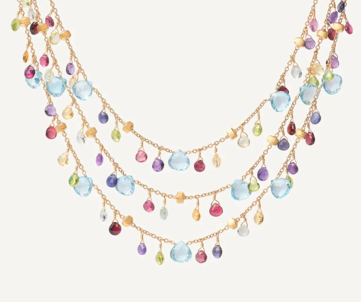 Marco Bicego Collier Avec Pierres Multicolores A Trois Rangs Et Chaine Reglable Hot