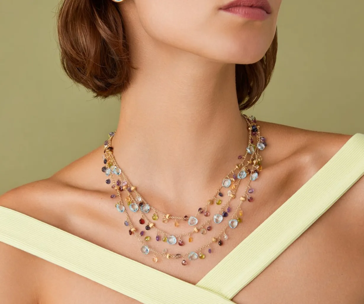Marco Bicego Collier Avec Pierres Multicolores A Trois Rangs Et Chaine Reglable Hot