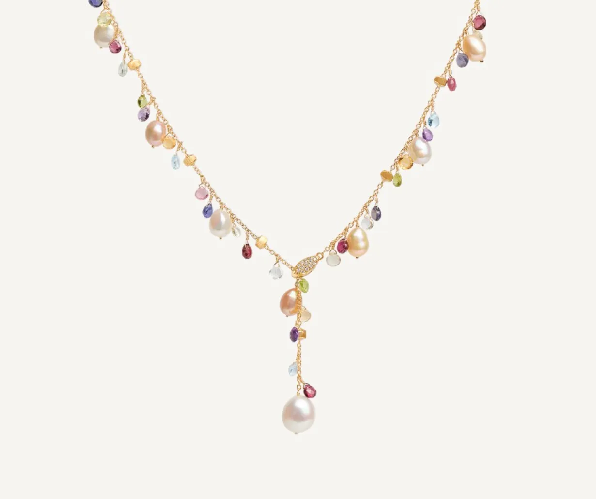 Marco Bicego Collier Cravate Avec Perles, Pierres Multicolores Et Fermoir En Diamants Sale