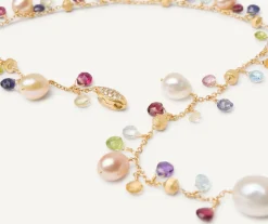 Marco Bicego Collier Cravate Avec Perles, Pierres Multicolores Et Fermoir En Diamants Sale