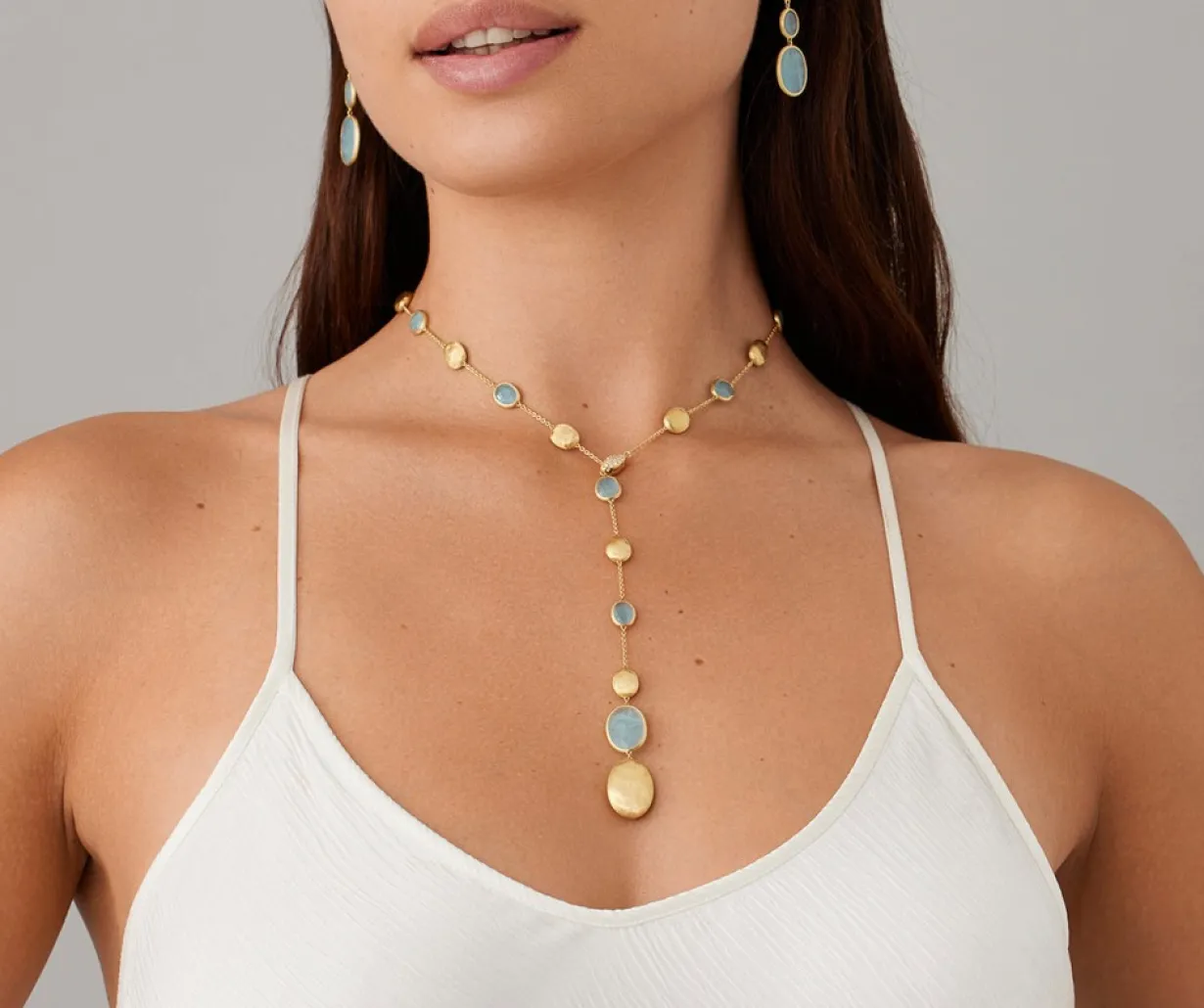 Marco Bicego 18Kt Yellow Gold Lariat Necklace With Aquamarines And Diamonds Shop