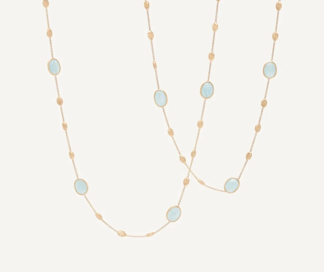 Marco Bicego 18Kt Yellow Gold Long Necklace With Small Oval Elements, Aquamarines, And Diamonds Store