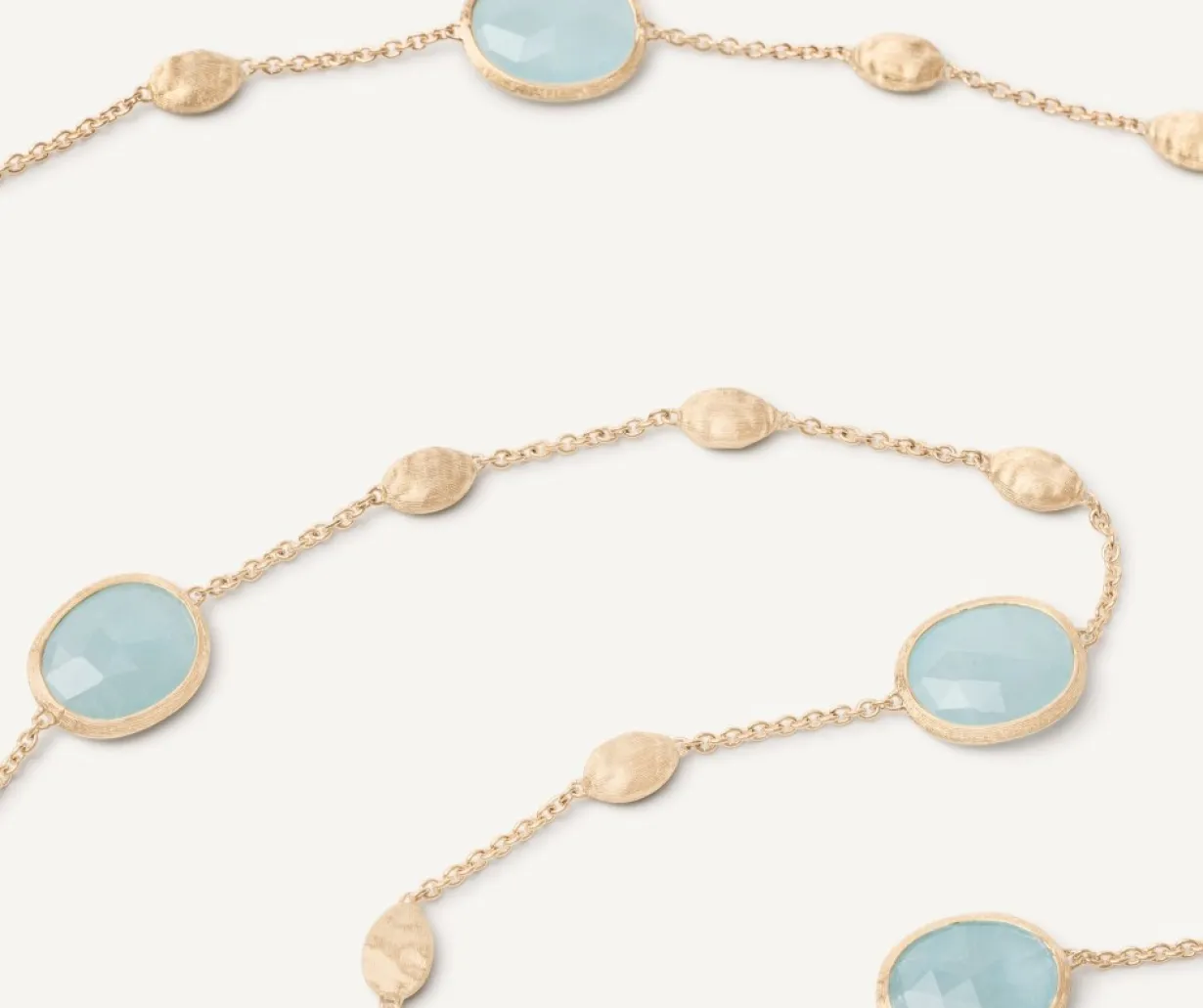 Marco Bicego 18Kt Yellow Gold Long Necklace With Small Oval Elements, Aquamarines, And Diamonds Store