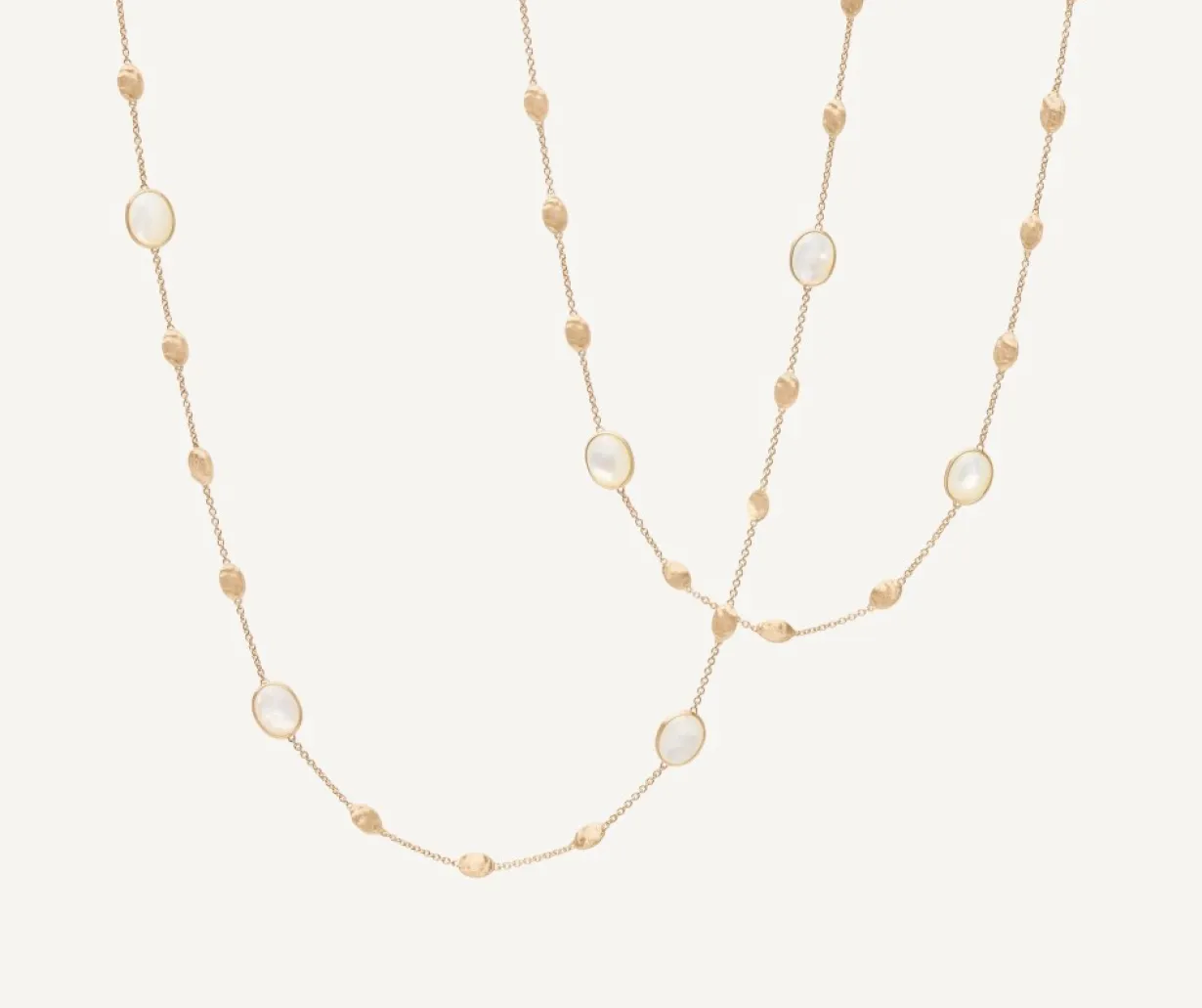 Marco Bicego 18Kt Yellow Gold Long Necklace With Small Ovals, Mother-Of-Pearl, And Diamonds Best Sale