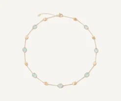 Marco Bicego 18Kt Yellow Gold Necklace With Oval Elements And Aquamarine New