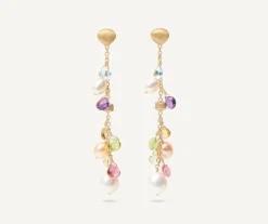Marco Bicego 18Kt Yellow Gold Pearls And Gemstones Long Drop Earrings Flash Sale