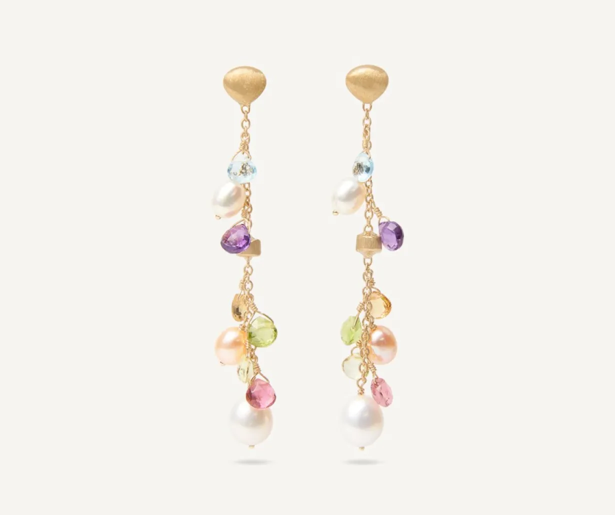 Marco Bicego 18Kt Yellow Gold Pearls And Gemstones Long Drop Earrings Flash Sale