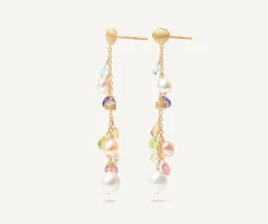 Marco Bicego 18Kt Yellow Gold Pearls And Gemstones Long Drop Earrings Flash Sale