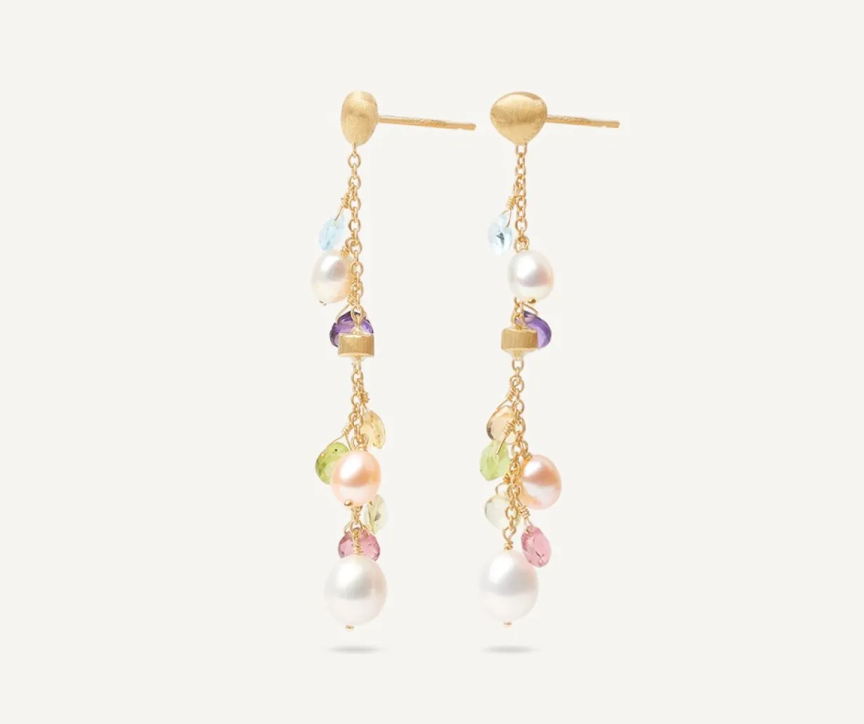 Marco Bicego 18Kt Yellow Gold Pearls And Gemstones Long Drop Earrings Flash Sale