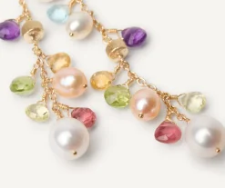 Marco Bicego 18Kt Yellow Gold Pearls And Gemstones Long Drop Earrings Flash Sale