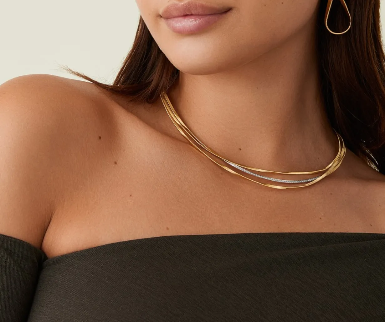 Marco Bicego 18Kt Yellow Gold Three-Strand Coil Necklace With Diamond Bar Best Sale