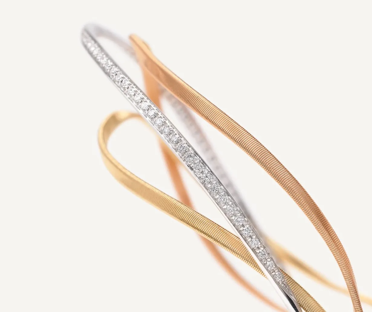 Marco Bicego 18Kt Yellow, White & Rose Three-Strand Bangle With Diamonds Cheap