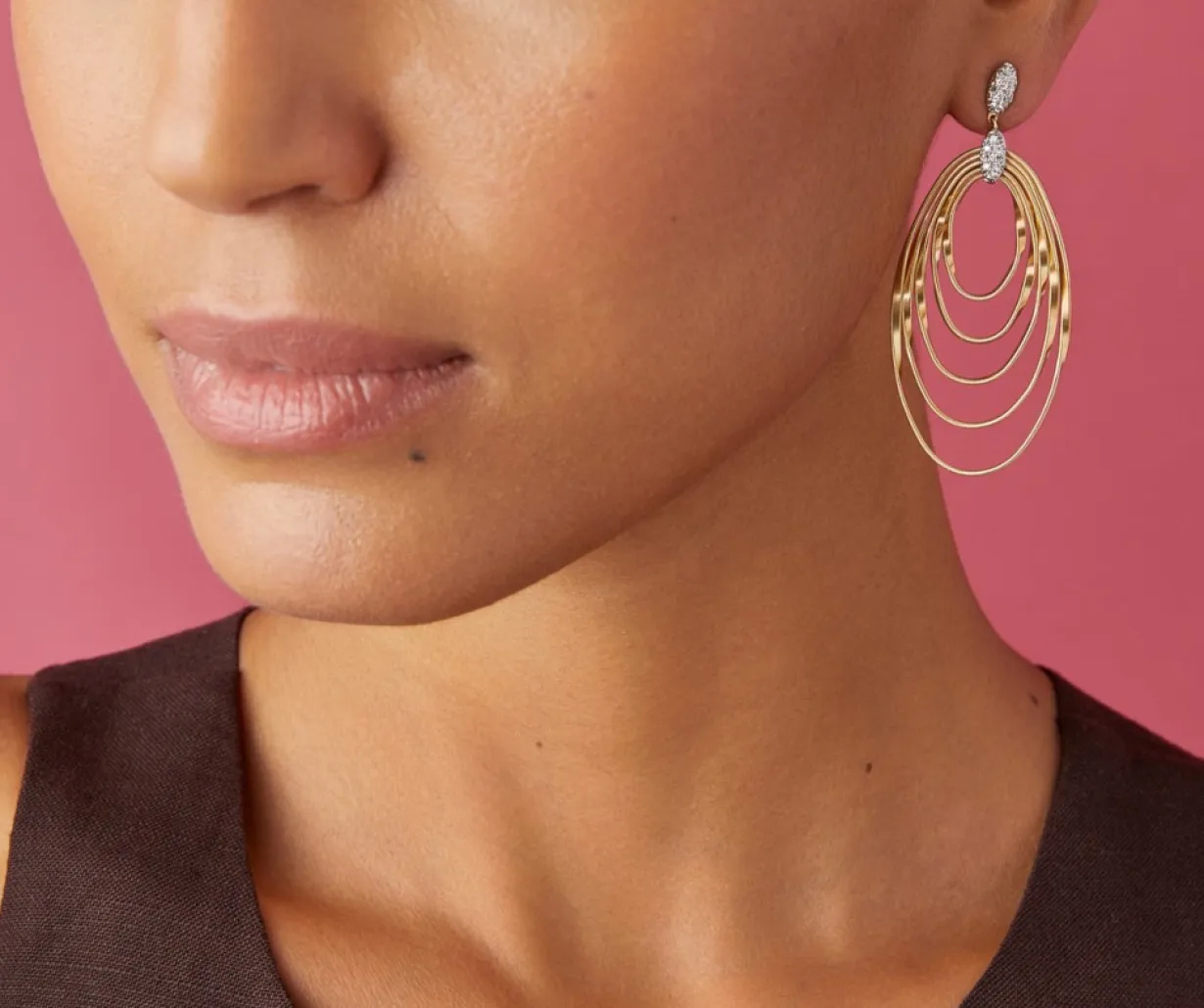 Marco Bicego Pendant D'Oreille Avec Elements Ovales Et Diamants, Grand Modele New